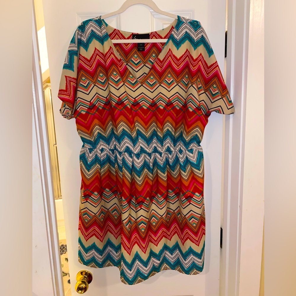 Lane Bryant Multicolor Chevron Mini Dress - Teal, Red, Cream